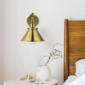 img 1 attached to 🔦 Light up your space with the LITFAD Adjustable Arm Wall Light Fixtures Brass Finish 1 Light Wall Sconce - Industrial Swing Arm Wall Lamp Mounted Lighting Fixture with Cone Shade Library Light Brass