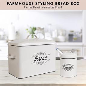 img 2 attached to 🍞 Large Rustic Farmhouse Bread Box for Kitchen Countertop - White Metal Bread Container with Matching Biscuit Tin - Stylish Farmhouse Bread Boxes for Kitchen Counter