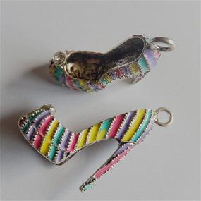 img 3 attached to Large Size Antiqued Silver Julie Wang 8pcs Enamel High Heel Shoes Pendants for Jewelry Necklace Making