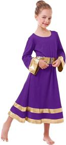 img 1 attached to 👗 IBAKOM Girls Metallic Gold Robe: Shimmering Dance Dress for Worship, Praise, and Liturgical Dance with Long Sleeve and Sequins Belt