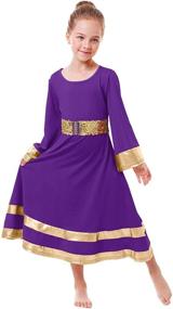 img 2 attached to 👗 IBAKOM Girls Metallic Gold Robe: Shimmering Dance Dress for Worship, Praise, and Liturgical Dance with Long Sleeve and Sequins Belt