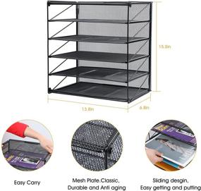 img 1 attached to OutWolf Mesh Desk Paper Organizer: 5-Tier 📚 Tray Shelves & Sorter for Efficient Document Management, Black