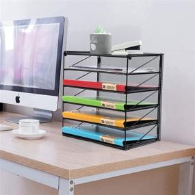 img 3 attached to OutWolf Mesh Desk Paper Organizer: 5-Tier 📚 Tray Shelves & Sorter for Efficient Document Management, Black