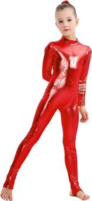 img 1 attached to Kid's Long Sleeve Shiny Metallic 👧 Spandex Unitard - Girls' Wet Look Bodysuit