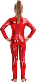 img 2 attached to Kid's Long Sleeve Shiny Metallic 👧 Spandex Unitard - Girls' Wet Look Bodysuit