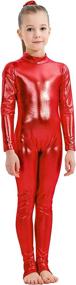 img 3 attached to Kid's Long Sleeve Shiny Metallic 👧 Spandex Unitard - Girls' Wet Look Bodysuit