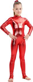 img 4 attached to Kid's Long Sleeve Shiny Metallic 👧 Spandex Unitard - Girls' Wet Look Bodysuit