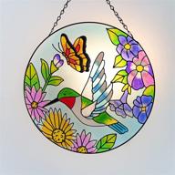 🦜 vewogarden 12-inch indoor hummingbird stained glass window hangings suncatcher panel - home decor with chains logo