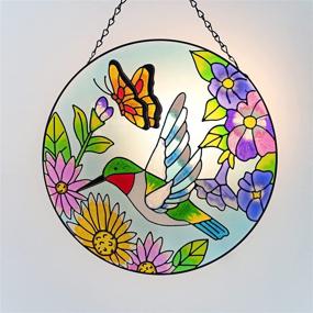 img 4 attached to 🦜 VEWOGARDEN 12-Inch Indoor Hummingbird Stained Glass Window Hangings Suncatcher Panel - Home Decor with Chains