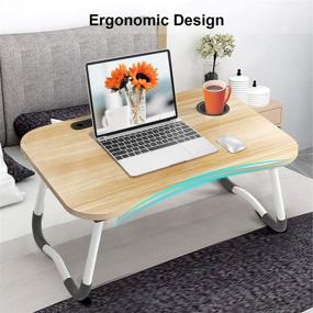 img 1 attached to 🛏️ Portable Laptop Desk: Foldable Bed Table with Storage Drawer and Cup Slot for Sofa, Bed, Garden, and More