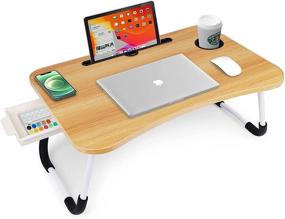 img 4 attached to 🛏️ Portable Laptop Desk: Foldable Bed Table with Storage Drawer and Cup Slot for Sofa, Bed, Garden, and More