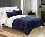 chic home evie twin xl navy sherpa-lined blanket set with sham: soft microplush faux mink luxury logo