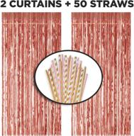 vavo rose gold metallic tinsel foil fringe curtains + biodegradable paper straws: perfect party decor & photo booth props for birthdays, weddings & bachelorette parties logo