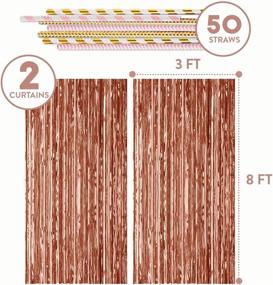 img 3 attached to VAVO Rose Gold Metallic Tinsel Foil Fringe Curtains + Biodegradable Paper Straws: Perfect Party Decor & Photo Booth Props for Birthdays, Weddings & Bachelorette Parties