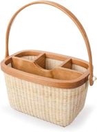 teng tian nantucket utensil caddy: organize and enhance 🧺 kitchen, dining, entertaining, tailgating, and picnics with multi-purpose rattan holder logo