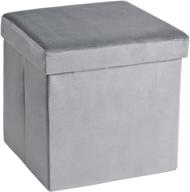 slashome 13.8 inches foldable velvet storage ottoman cube - stylish gray footrest stool with padded seat and high load capacity logo