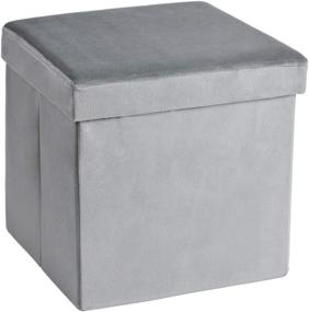 img 4 attached to Slashome 13.8 inches Foldable Velvet Storage Ottoman Cube - Stylish Gray Footrest Stool with Padded Seat and High Load Capacity