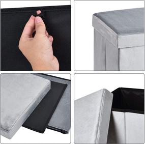 img 2 attached to Slashome 13.8 inches Foldable Velvet Storage Ottoman Cube - Stylish Gray Footrest Stool with Padded Seat and High Load Capacity