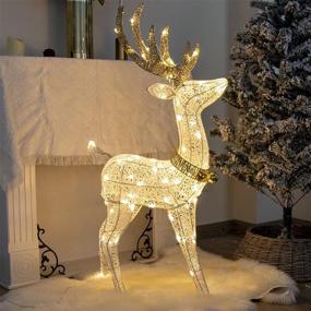 img 4 attached to 🦌 Vanthylit Christmas Decorations: 48'' White Standing Deer with 70 Warm White LED Lights - Ideal for Outdoor Christmas Lighting Decor