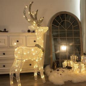 img 1 attached to 🦌 Vanthylit Christmas Decorations: 48'' White Standing Deer with 70 Warm White LED Lights - Ideal for Outdoor Christmas Lighting Decor