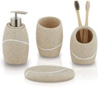 enhance your bathroom décor with zccz bathroom accessories set 4 pcs: soap dispenser, toothbrush holder, tumbler, and soap dish in elegant caramel sandstone logo