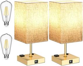 img 4 attached to 🌟 DEEPLITE Gold Table Lamp Set - Touch Control, 3-Way Dimmable, USB Charging Ports, AC Outlets, LED Bulbs - Ideal for Bedrooms, Living Rooms, Nightstands, End/Side Tables (Set of 2)