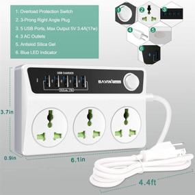 img 3 attached to 🔌 Bavin Удлинитель с 3 розетками, Зарядное устройство с 5 портами USB, Питающий кабель длиной 5 футов, Защита от перенапряжения на 2500 Вт 10A для нескольких устройств