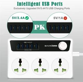 img 1 attached to 🔌 Bavin Удлинитель с 3 розетками, Зарядное устройство с 5 портами USB, Питающий кабель длиной 5 футов, Защита от перенапряжения на 2500 Вт 10A для нескольких устройств