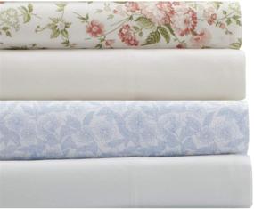 img 3 attached to Laura Ashley Home Percale Collection: 6-Piece 100% Cotton Sheet Set 🛏️ - Cool, Crisp, and Breathable Bedding for Queen-sized Bed - Marissa Coral