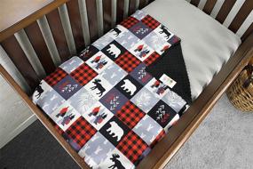 img 3 attached to 🦌 Minky Baby Blanket with Moose, Bear, and Deer Heads, Trees and Vines Design - Red and Black Plaid, White, and Gray