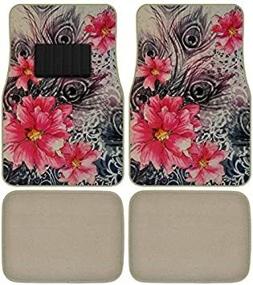 img 1 attached to 🌺 Colorful Hibiscus Flowers and Peacock Feathers Decor Car Floor Mats - Universal-fit for Car, Truck, SUV - Front & Rear Seat Carpet Floor Mats