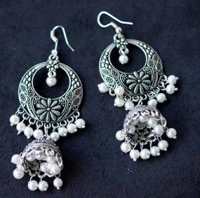 img 1 attached to Sansar India Oxidized Chandbali Earrings