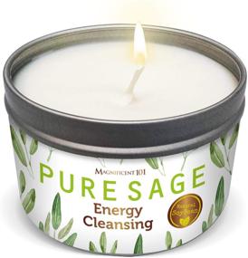 img 4 attached to MAGNIFICENT 101 Pure White Sage Smudge Candle – House Energy Cleansing & Negative Energy Banishment | Purification, Chakra Healing, and Natural Soy Wax | 6 oz Tin Candle in Pure White Sage