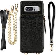 zve wallet case for samsung galaxy note 8 – crossbody chain wristlet purse with credit card holder, zipper closure, and shockproof protection – black logo