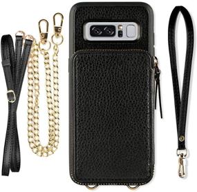 img 4 attached to ZVE Wallet Case for Samsung Galaxy Note 8 – Crossbody Chain Wristlet Purse with Credit Card Holder, Zipper Closure, and Shockproof Protection – Black