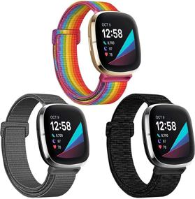 img 4 attached to 📱 Premium HAPAW Nylon Bands - 3-Pack Soft Adjustable Sport Straps for Fitbit Sense/Versa 3 Smartwatch
