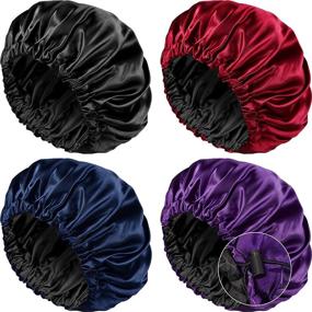 img 4 attached to 🎀 Adjustable Large Satin Sleep Cap for Women - Premium Satin Bonnet for Natural, Long, and Curly Hair – Sleep Bonnet Hair Cap for Better Haircare during Sleep