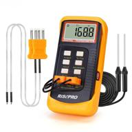 🌡️ risepro dual measurement meter sensor - handheld desktop high temperature kelvin scale thermometer with 2 channels, 4 thermocouples (2 wired & 2 stainless steel) -58~2372°f (-50~1300°c) logo