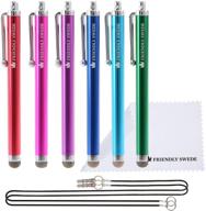 🖊️ the friendly swede bundle micro-knit hybrid fiber tip universal capacitive stylus pens - vibrant colors (hot pink, aqua blue, green, dark blue, red, purple) logo