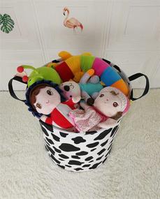 img 1 attached to 🐄 KUNRO Toy Bin: Waterproof Storage Organizer for Nursery Hamper - Home Decor Closet Kids Bedroom Laundry - Baby Gift Shelf Baskets - Round Cow Pattern