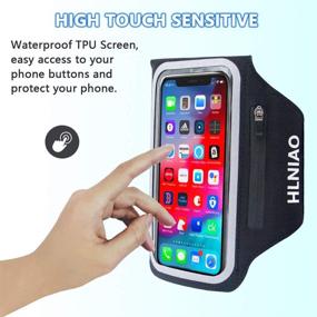 img 1 attached to 📱 HLNIAO Cell Phone Armband for iPhone 11 PRO 8 Plus MAX XR 7 SE, Touchable Screen Phone Arm Holder for Men Women Running Exercise with Airpods Holder, Key and Card Pouch - Black