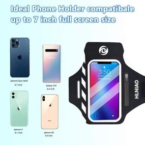 img 3 attached to 📱 HLNIAO Cell Phone Armband for iPhone 11 PRO 8 Plus MAX XR 7 SE, Touchable Screen Phone Arm Holder for Men Women Running Exercise with Airpods Holder, Key and Card Pouch - Black