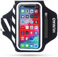 📱 hlniao cell phone armband for iphone 11 pro 8 plus max xr 7 se, touchable screen phone arm holder for men women running exercise with airpods holder, key and card pouch - black logo