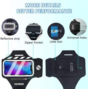 img 2 attached to 📱 HLNIAO Cell Phone Armband for iPhone 11 PRO 8 Plus MAX XR 7 SE, Touchable Screen Phone Arm Holder for Men Women Running Exercise with Airpods Holder, Key and Card Pouch - Black