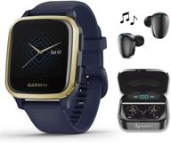 🏋️ окончательный фитнес-набор: смарт-часы garmin venu sq music gps navy/light gold с наушниками wearable4u и портативным зарядным аккумулятором. логотип