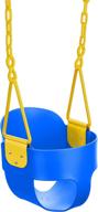 🔵 blue high back full bucket toddler swing with exclusive chain, triangle dip pinch protection, and carabiners for easy installation - by squirrel products logo