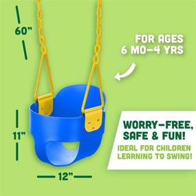 img 3 attached to 🔵 Blue High Back Full Bucket Toddler Swing with Exclusive Chain, Triangle Dip Pinch Protection, and Carabiners for Easy Installation - by Squirrel Products