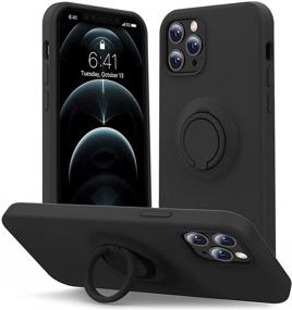 img 4 attached to MHH iPhone 12 &amp; iPhone 12 Pro Case - Liquid Silicone with Kickstand, Microfiber Liner, Heavy Duty Protective Cover for Men - Black