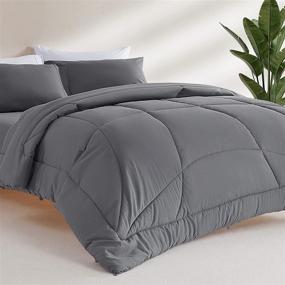 img 2 attached to 🛏️ SLEEP ZONE Bedding Comforter: Fluffy Microfiber Fill, All Season, Grey, Full/Queen Size