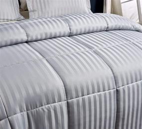 img 1 attached to 🛏️ Blue Ridge Home Fashions Reversible 3-Piece Damask Stripe Down Alternative Comforter Set - Full/Queen Size, Platinum, All Season Warmth